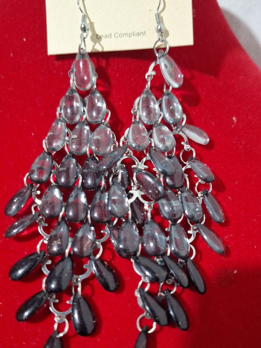 Chandelier Teardrop Dangle Earrings - Black - Unbranded